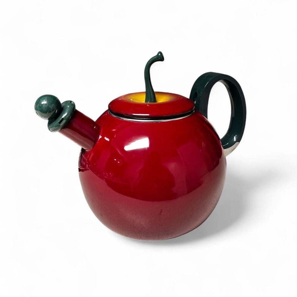 Apple Ceramic Teapot with Green Handle
